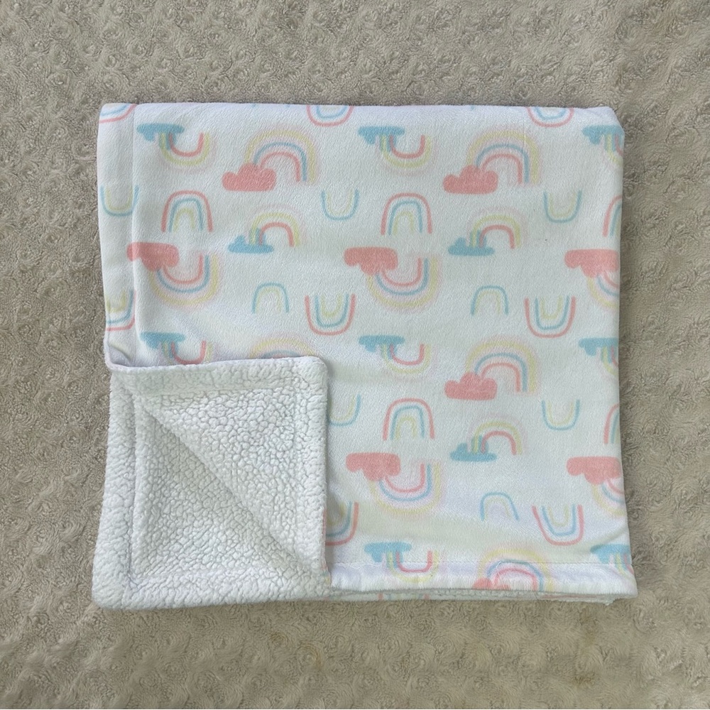 Baby Gear Rainbow Cloud Baby Blanket Pink White Blue Yellow Sherpa Square